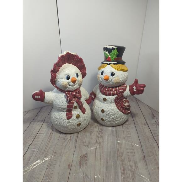 Vintage Large 1990 Holland Ceramic Hand Painted Glitter Snowman Couple 15” - Picture 3 of 12